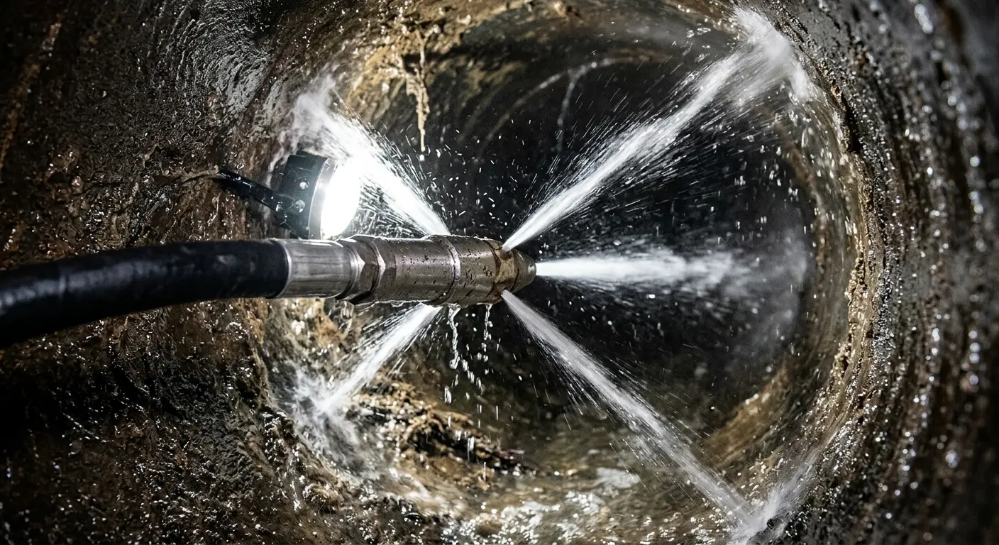 High-pressure hydro jetting nozzle cleaning sewer pipe for Sewer Cleanout in Spanish Springs